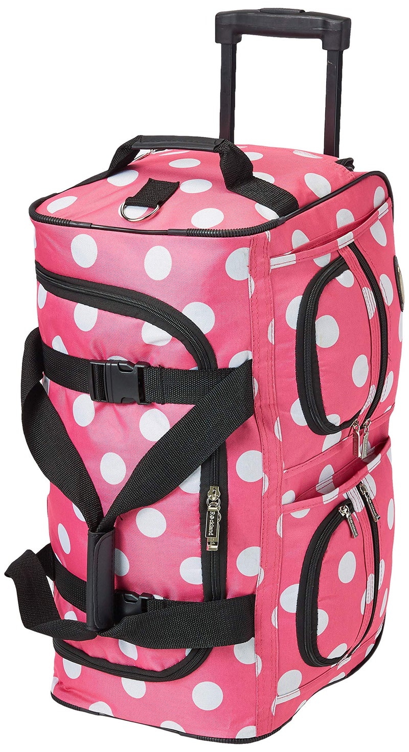 Rockland Rolling Duffel Bag, Pink Dot, 22" - Image 4